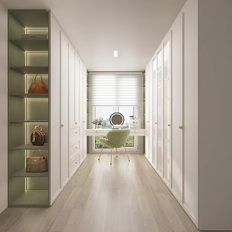 French Cream Cloakroom Chair Wardrobe Mirror Dressing Table Window Venetian Blinds Handler Door Panel 3d model