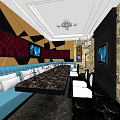 Modern KTV Interior Design With Blue Sofa Long Table And TV Screens 3d model