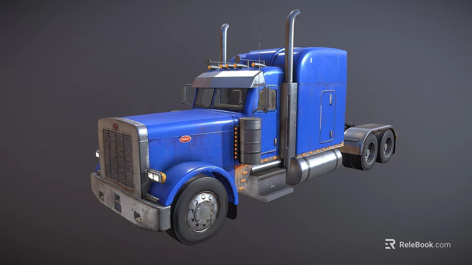Blue Heavy Duty Semi Truck With Large Cab Dual Exhaust And Chrome Details 3d model 
