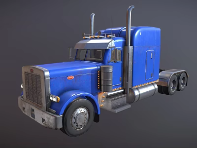 Blue Heavy Duty Semi Truck With Large Cab Dual Exhaust And Chrome Details 3d model