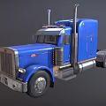 Blue Heavy Duty Semi Truck With Large Cab Dual Exhaust And Chrome Details