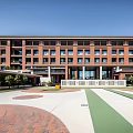Retro Red Brick School Middle School Education Building Campus Teaching Building Playground 3d model