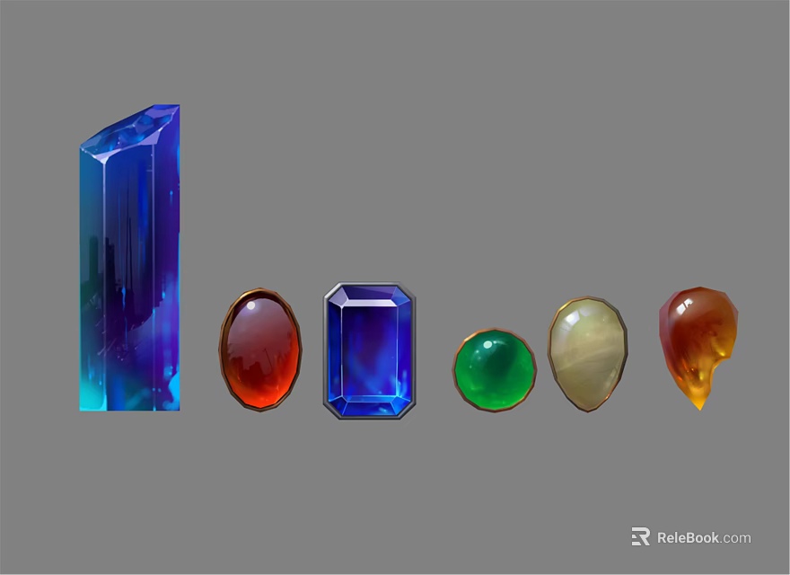 Colorful Jewelry Gemstones In Various Shapes And Hues Including Blue Red Green 3d model 
