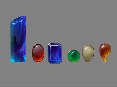 Colorful Jewelry Gemstones In Various Shapes And Hues Including Blue Red Green 3d model