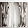Beige Curtains With Sheer White Panels And Tiebacks For Window Light Filtering