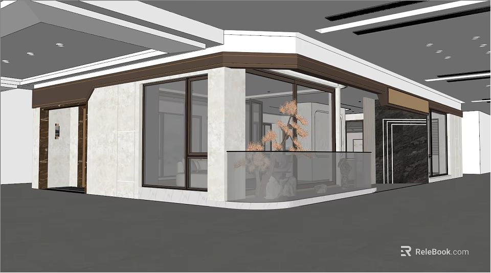 Modern Boutique Store Exterior Featuring Glass Facade Marble Walls And Display Windows 3d model 
