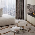 Modern Living Room Interior With Irregular-shaped Sofa Plush Cushions And Pendant Light