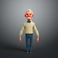 Cartoon Old Man With White Hair Mustache Striped Shirt Bow Tie And Blue Pants