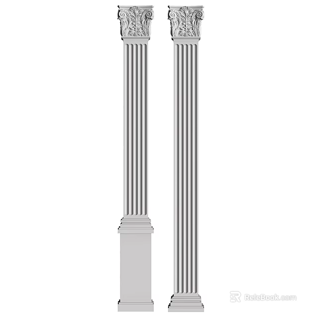 Classic Fluted Roman Columns With Decorative Base And White Shaft Design 3d model 
