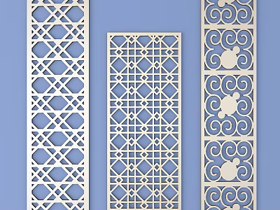 Decorative Carved Lattice Windows with Various Intricate Geometric and Scroll Patterns 3d model