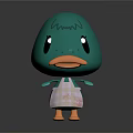 Cute Teal Cartoon Duck Character Wearing Pink Floral Apron With Orange Beak And Feet