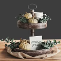 Two Tier Wooden Tray Decorative Set With Pumpkins Coffee Mug Pumpkin Season Card And Foliage