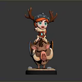 Red Haired Character Wearing Antler Hat Riding Wild Boar 3D Model Figure