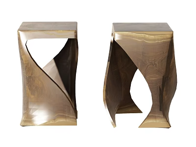 Pair of Modern Twisted Metallic Gold Stools With Artistic Sculptural Design 3d model