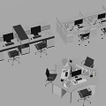 Modern Office Workstation Desk And Chair Sets With Computer Monitors And Layouts 3d model