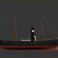 Vintage Steamship Model With Two Masts Black Chimney And Red Hull