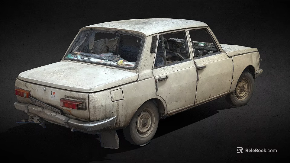 Old Worn Out Dusty Vintage Car Exterior With Classic Retro Design Details 3d model 
