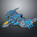 Detailed Blue Gray Spaceship Model With Yellow Cockpit And Complex Structure 3d model