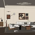 Modern Living Room Interior With White Sofa Wooden Coffee Table And Wall Art
