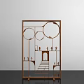 Modern Art Installation With Wooden Frame Circular Cutouts Staircase And Small Figures