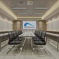 Modern Conference Room Interior With Long Table Black Chairs Large Screen And Company Logo