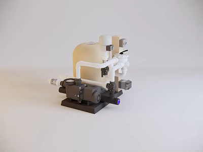 Industrial Equipment Pump System With White Casing Black Motor And Interconnected Pipes 3d model