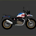 Red White Blue Adventure Motorcycle With Yellow Rims Black Seat And Windshield