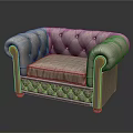 Elegant Classic Single Seater Sofa With Tufted Leather Rolled Arms And Wooden Legs