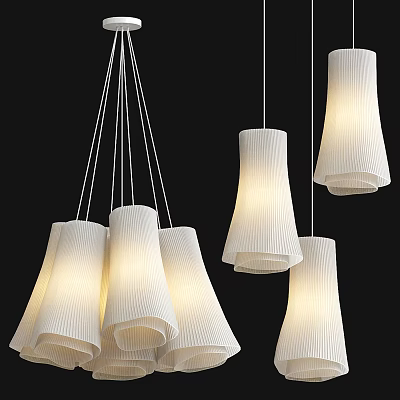 Elegant Modern Chandeliers with Pleated White Shades Illuminated in Contemporary Hanging Design 3d model