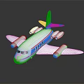 White Passenger Jet Toy Model With Blue Stripes Four Engines And Wings