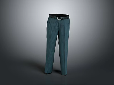 Classic Striped Trousers In Blue Green With Black Belt Detail 3d model