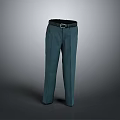 Classic Striped Trousers In Blue Green With Black Belt Detail