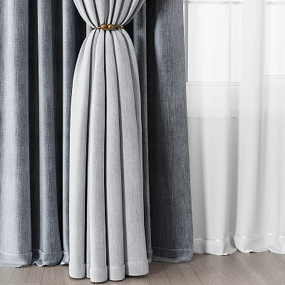 Gray and White Linen Curtains with Pleated Design Soft Fabric Home Window Decoration 3d model