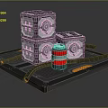 Stacked Metal Cargo Boxes on Platform with Industrial Design and Storage Container 3d model