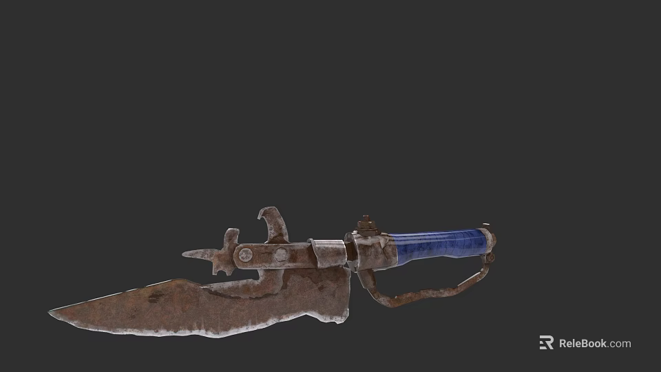 Rusty Vintage Weapon With Blue Handle And Combined Knife Gun Mechanism 3d model 