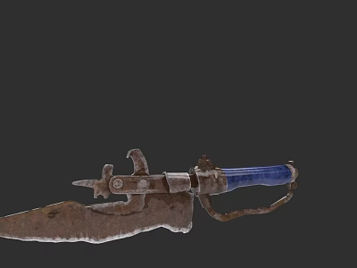 Rusty Vintage Weapon With Blue Handle And Combined Knife Gun Mechanism 3d model