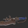 Rusty Vintage Weapon With Blue Handle And Combined Knife Gun Mechanism