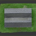 Detailed Old Style Stone Barn Model With Gray Roof And Green Base