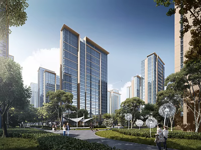 Modern High Rise Residential Building With Lush Greenery And Tree Lined Walkway 3d model