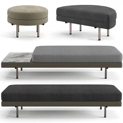 Modern Gray Upholstered Sofa Benches With Metal Legs And Various Designs 3d model