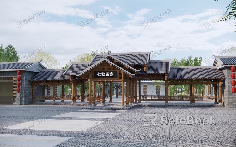 New Chinese Entrance Gate Club Entrance Hotel Corridor Building Corridor Beauty Corridor Hotel Reception Gate model