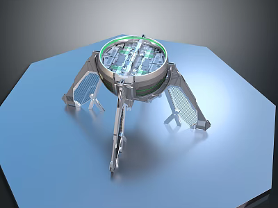 Futuristic Aircraft With Circular Transparent Canopy Green Glowing Ring And Metallic Legs 3d model