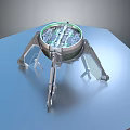 Futuristic Aircraft With Circular Transparent Canopy Green Glowing Ring And Metallic Legs