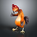 Cartoon Chicken Character With Red Hat Orange Body Black Wings And Yellow Feet