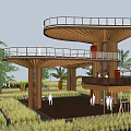Modern Viewing Deck Viewing Tower Platform Viewing Tower Mountain Wooden Plank Road Thatched House Village Corridor Viewing Tower 3d model
