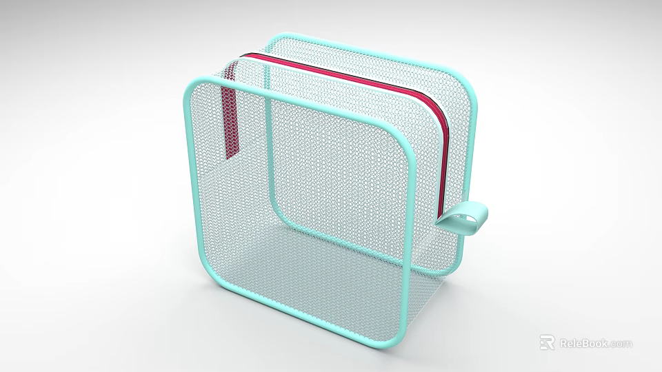 Light Blue Mesh Storage Box With Red Strap And Convenient Handle Design 3d model