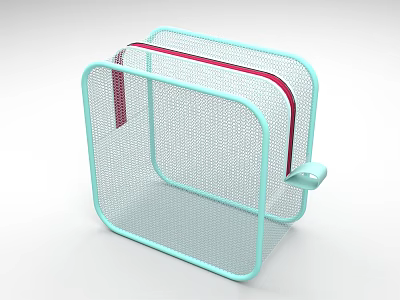 Light Blue Mesh Storage Box With Red Strap And Convenient Handle Design 3d model