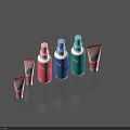 Colorful Skincare Product Bottles and Tubes in Pink Blue Green for Daily Use