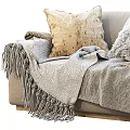 Cozy Two Seater Sofa With Plush Pillows Fur Blankets And Fringed Details