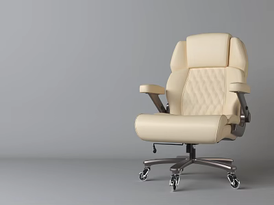 Beige Leather Office Chair With Diamond Quilted Backrest Armrests And Metal Caster Base 3d model